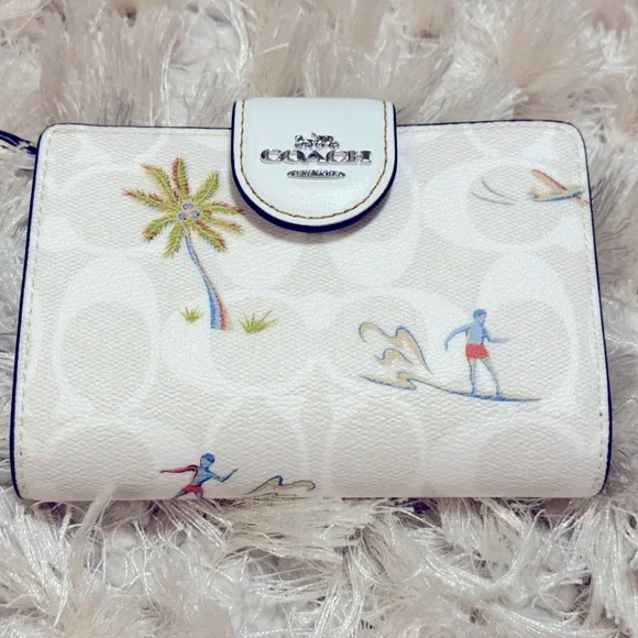 🌴 Brand 🆕 Coach MEDIUM CORNER ZIP WALLET IN SIGNATURE CANVAS WITH HULA PRINT🌴 - Picture 7 of 13
